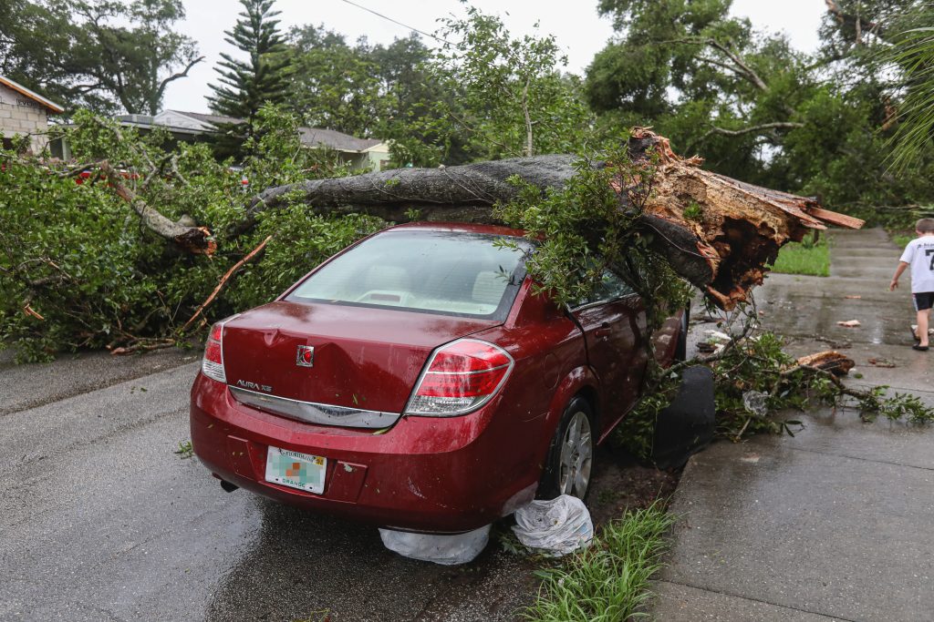 Hurricane damaged car