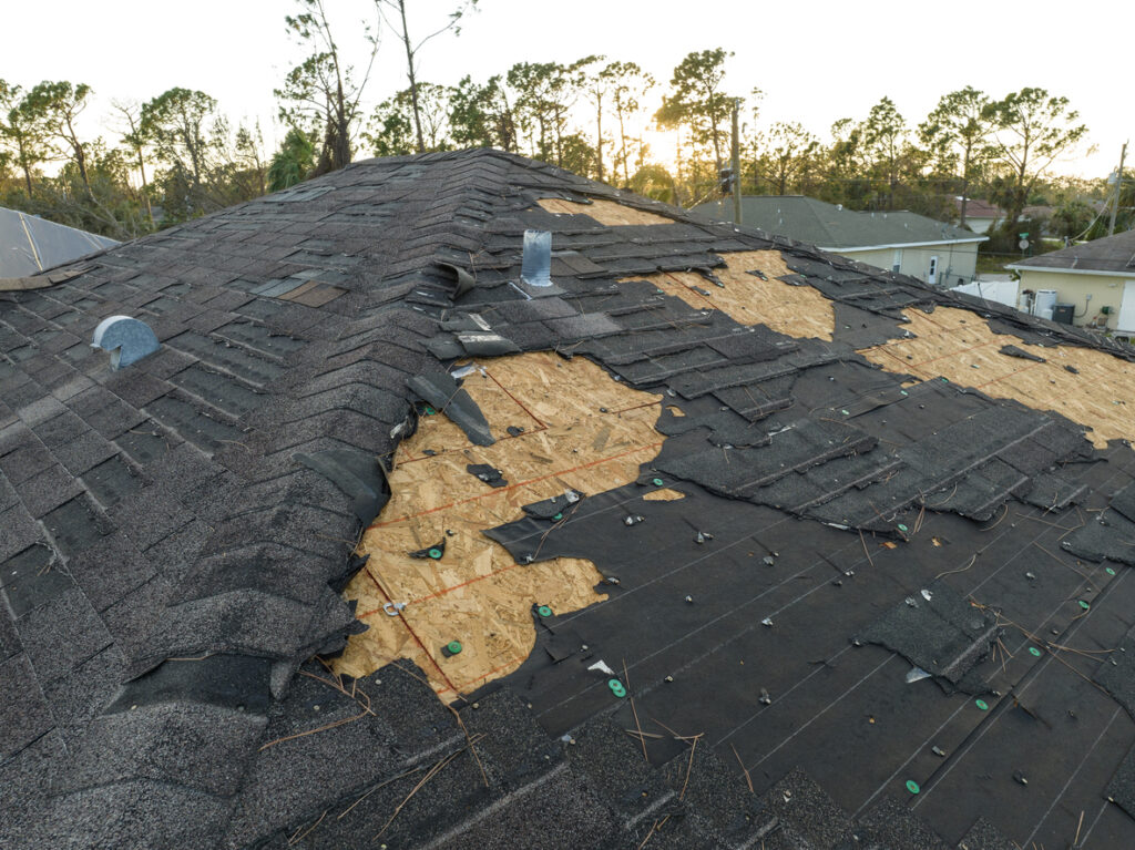 Shingles ripped off a Florida home from hurricane damage. 